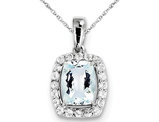Sterling Silver 1.70 Carat (ctw) Aquamarine and White Topaz Pendant Necklace with Chain